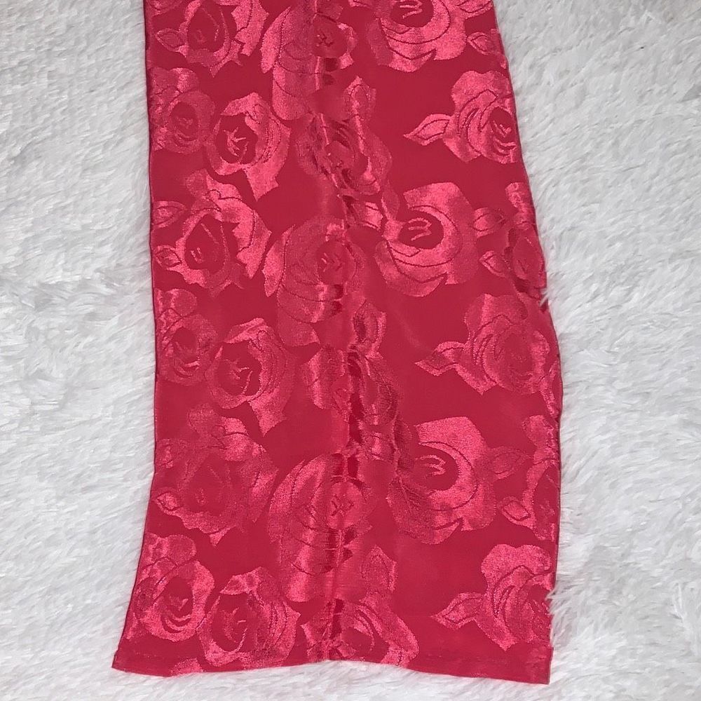 Vintage Pink Floral Imprinted‎ Satin Hand Stitched Long Scarf Wrap 9.5”X45”